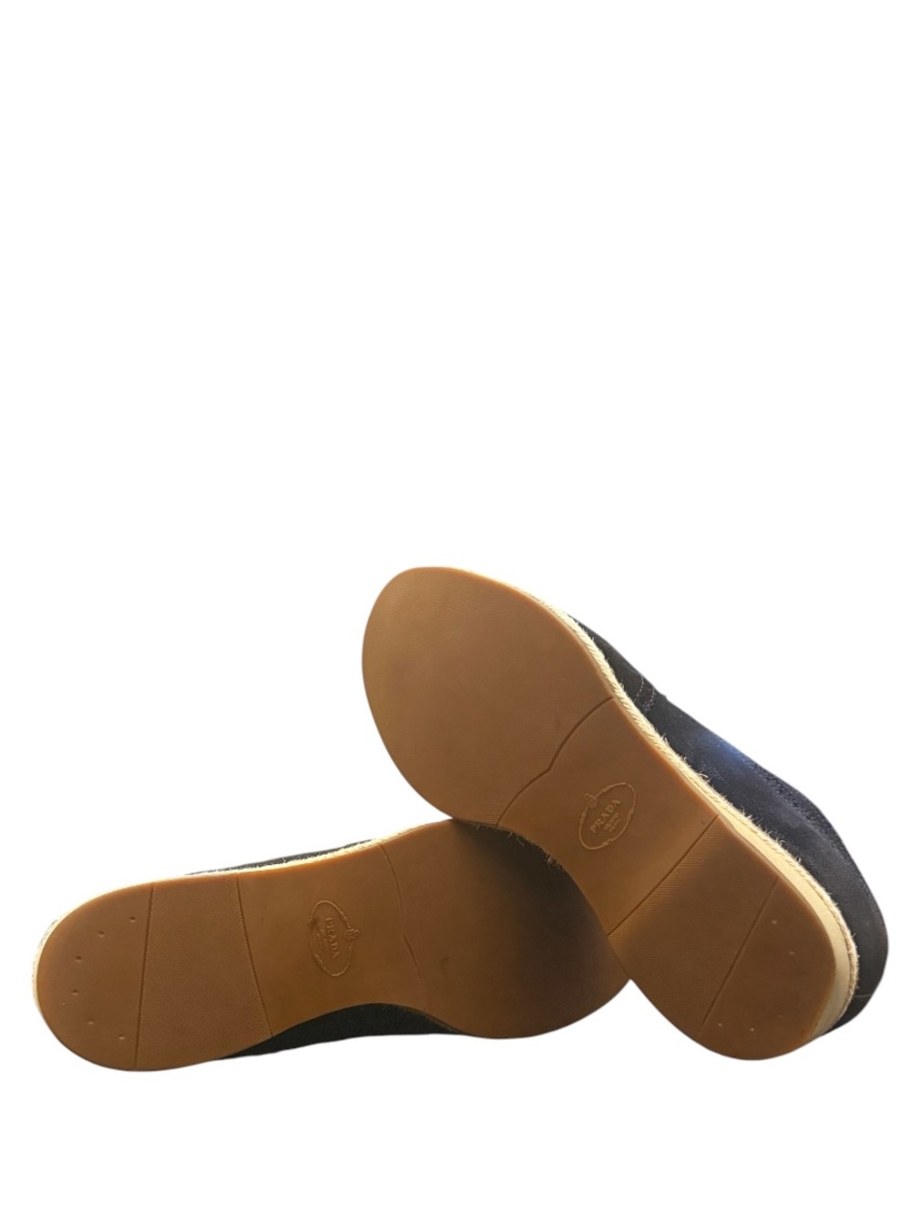 PRADA - BLUE TAN SUEDE LEATHER ESPADRILLES OXFORD DRESS SHOES - Picture 8 of 12